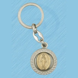 6-Pack - Silver Miraculous Medal Keychain with Gold Pendant