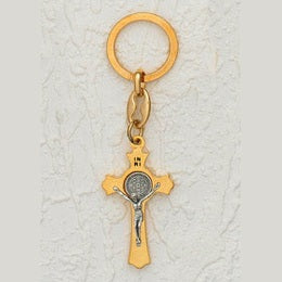 6-Pack - Gold Tone Saint Benedict Cross Key Chain