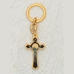 6-Pack - 2-inch St. Benedict Key Ring Gold Tone/Brown Enamel