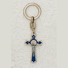 6-Pack - Blue Enamel Saint Benedict Cross Key Chain