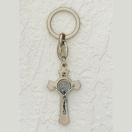6-Pack - Silver Tone Saint Benedict Cross Key Chain