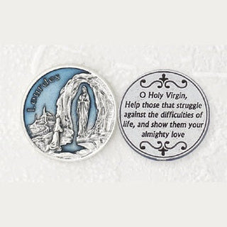 Bulk Light Blue Enameled Lady of Lourdes Token