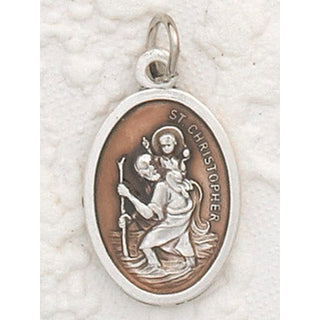 St Christopher Enameled Brown Pendant & Chain