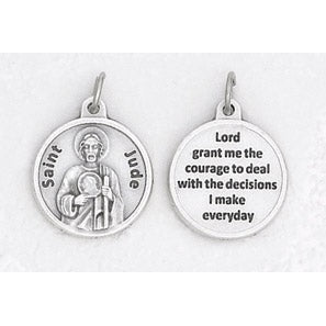 3/4 inch Silver Plated St Jude Pendant with Prayer on back