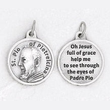 25-Pack - 3/4 inch Silver Plated Padre Pio Pendant with Prayer on back