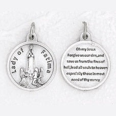 3/4 inch Silver Plated Fatima Pendant with Prayer on back