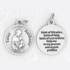 3/4 inch Silver Plated St Anthony Pendant with Prayer on back