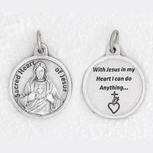 3/4 inch Silver Plated Sacred Heart of Jesus Pendant with Prayer on back