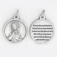 25-Pack - 3/4 inch Silver Plated Immaculate Heart of Mary Pendant with Prayer on back