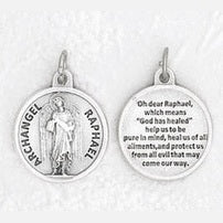 25-Pack - 3/4 inch Silver Plated Archangel Raphael Pendant with Prayer on back