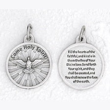 25-Pack - 3/4 inch Silver Plated Come Holy Spirit Pendant with Prayer on back