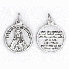 Bulk Saint Therese Silver Tone Round Medal