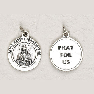 25-Pack - 3/4 inch Silver Plated St Kateri Pendant with Prayer on back