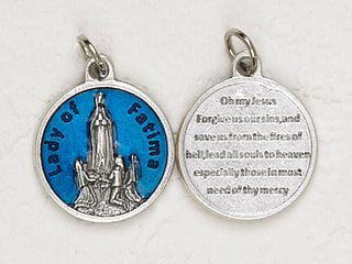 12-Pack - Our Lady of Fatima Blue Enameled 3/4 inch Pendant with prayer on back