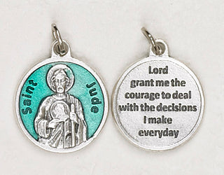 12-Pack - St Jude Green Enameled 3/4 inch Pendant with prayer on back