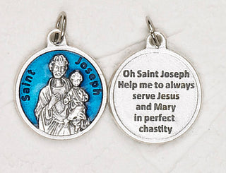 12-Pack - St Joseph Blue Enameled 3/4 inch Pendant with prayer on back