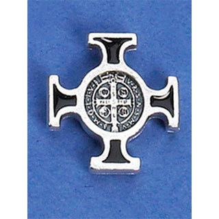 6-Pack - Saint Benedict Cross Lapel Pin - Silver Tone Black Enamel