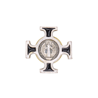 6-pack - Saint Benedict Cross Lapel Pin - Silver Tone Black Enamel