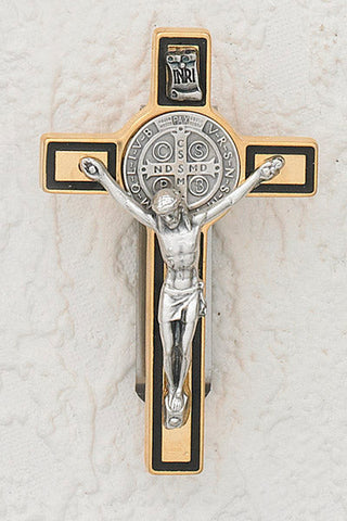 3-Pack - Auto Visor Clip-Saint Benedict Gold/Black Cross - 3-inch with Clip