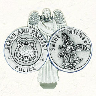 Silver-tone Saint Michael/Police Visor Clip 3-pack