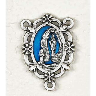 Bulk Enameled Our Lady of Lourdes 3/4 inch Silver toned Rosary Center
