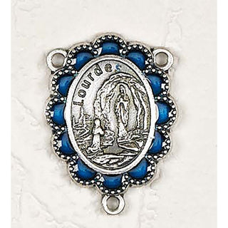 Bulk Blue Enamel Deluxe Our Lady of Lourdes 3/4 inch Silver tone Rosary Center