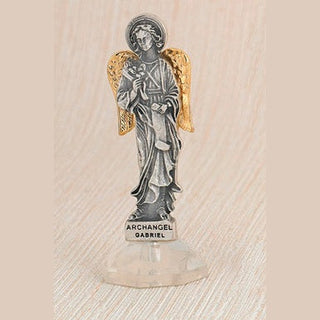 6-Pack - Silver & Gold Tone Archangel Gabriel Adhesive Mini Statue on Acrylic Base