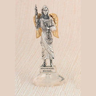 6-Pack - Silver & Gold Tone Archangel Michael Adhesive Mini Statue on Acrylic Base