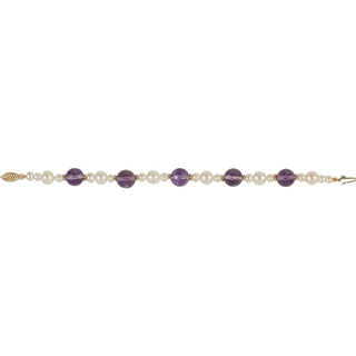 14K Yellow Natural Amethyst & Cultured White Freshwater Pearl 7 1/2" Bracelet 