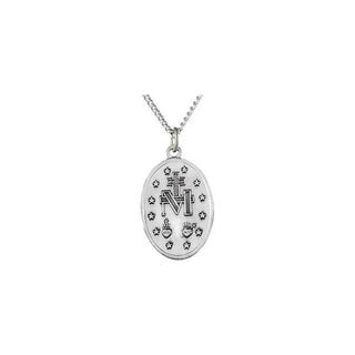 Sterling Silver 29x20 mm Oval Miraculous Medal 24" Necklace