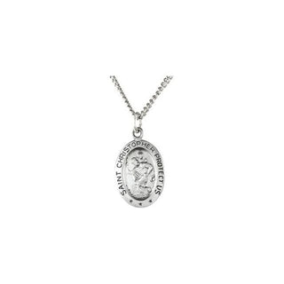 Sterling Silver 12x9 mm Oval Saint Christopher 18" Necklace