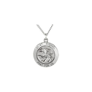 Sterling Silver Round Saint Micheal Pendant Pendant with Chain