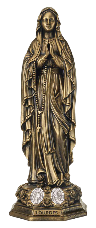 Bronze Resin Lourdes Statue with Silver Tone Medals