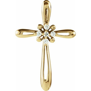 14K Yellow 1/10 CTW Natural Diamond Cross Pendant  
