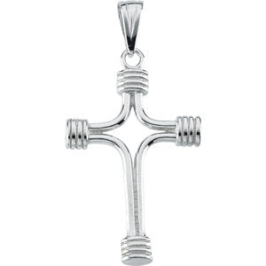 14K White 33.75x23.25 MM Tubular Cross Pendant