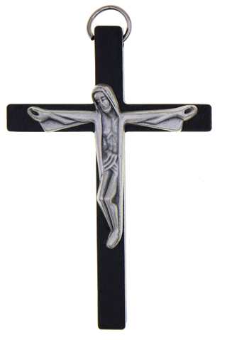 3-pack - Black Olive Wood Cross with modern Silver-tone corpus, app 3 inches