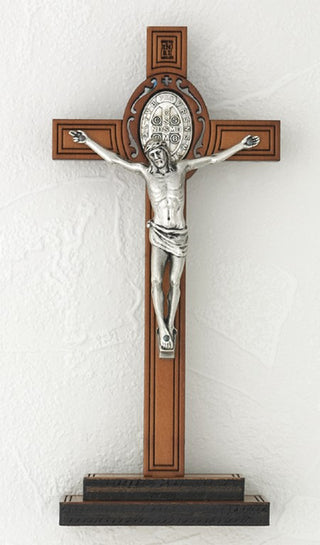 8 inch Wood St Benedict Cross on wood base