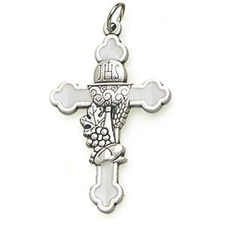Bulk 1-1/2 Inch White Enamel On Silver Tone Communion Cross