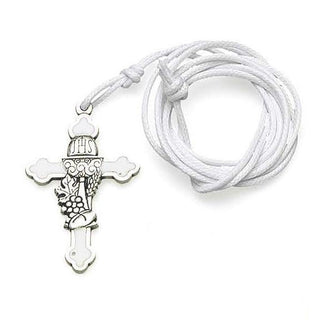 4-pack - 1-1/2 Inch White Enamel On Silver Tone Communion Cross With Cord
