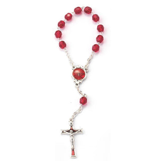 3-pack - 5mm Red Glass Holy Spirit Decade Rosary With Enamel Crucifix