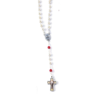 5mm Faux Pearl Rosary With Red Our Father Beads And Epoxy Color Cross
