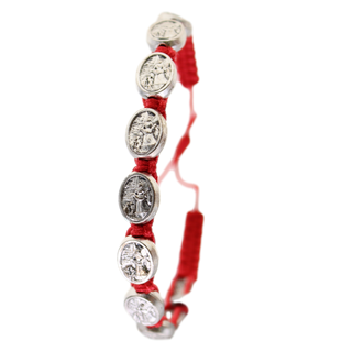 Red Guardian Angel Slipknot Bracelet with Silvertone Medals