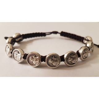 6-pack - Child Size Cord Slip Knot Bracelet- Brown- Saint Francis