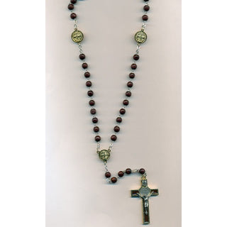 8 mm Saint Benedict Brown Wood Rosary- 18K Gold Plated Boxed