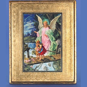 Gold Leaf Florentine Plaque with Guardian Angel- 10" Made in Florence, Italy