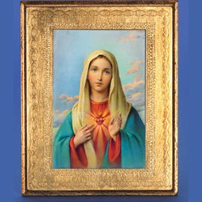 Gold Leaf Florentine Plaque with Immaculate Heart of Mary- 10" Made in Florence, Italy
