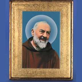 Gold Leaf Florentine Plaque with Padre Pio- 10" Made in Florence, Italy