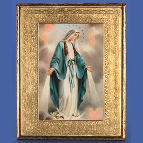 Gold Leaf Florentine Plaque with Our Lady of Grace- 10" Made in Florence, Italy