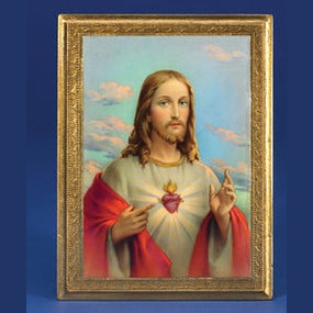 7-1/2 Inch Gold Leaf Plaque- Sacred Heart of Jesus
