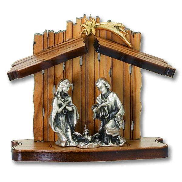 Olive Wood Nativity with Silver-Tone Figurines | Catholic Shop ...